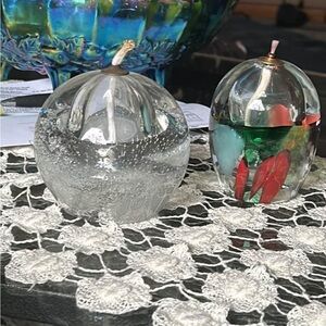 Glass firefly oil candles. Lot of two